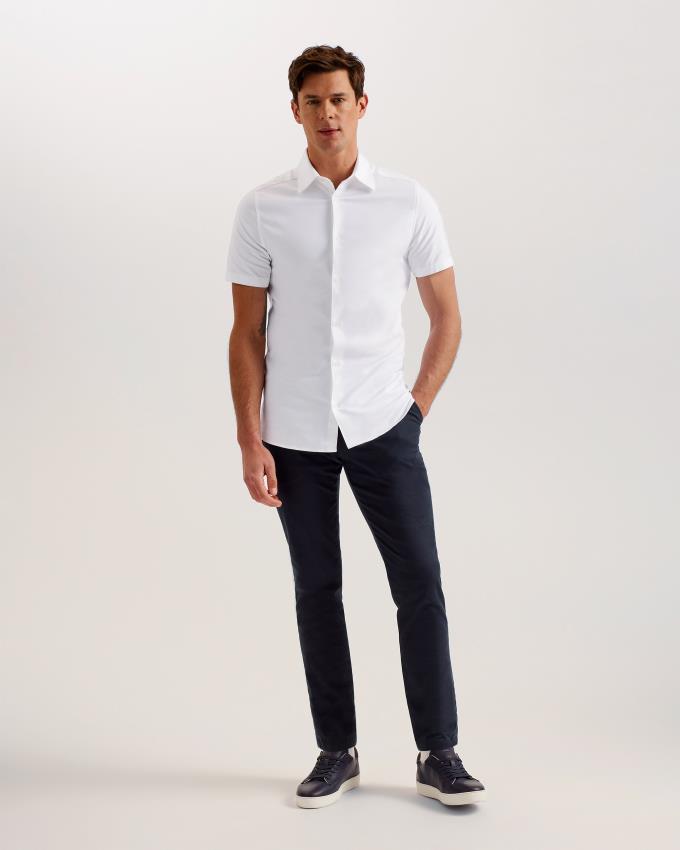 Chemises Ted Baker Short Sleeve Cotton Oxford Blanche Homme | ITW-96266090